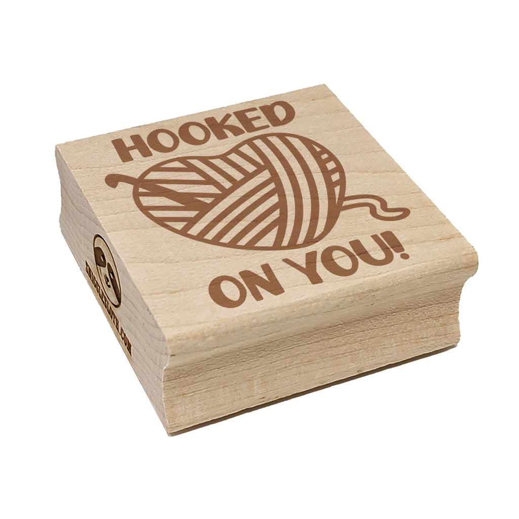 Crochet Hooked on You Heart Yarn Love Valentine's Day Square Rubber Stamp for Stamping Crafting