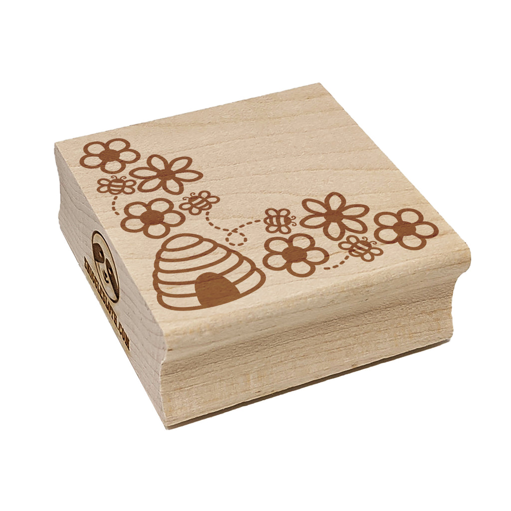 Flowers and Bees Corner Square Rubber Stamp for Stamping Crafting