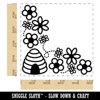 Flowers and Bees Corner Square Rubber Stamp for Stamping Crafting