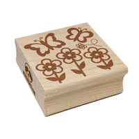 Flowers and Butterflies with Bee Square Rubber Stamp for Stamping Crafting