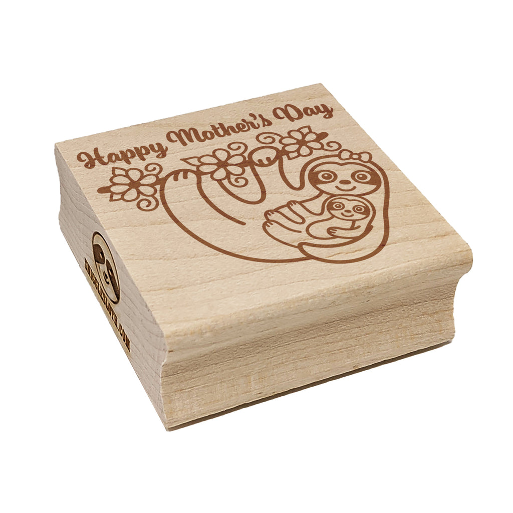 Happy Mother's Day Sloth and Baby Square Rubber Stamp for Stamping Crafting