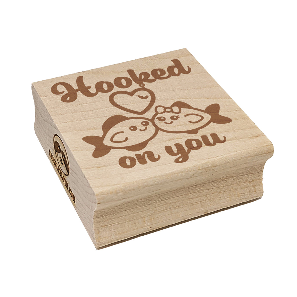 Hooked On You Fish Love Anniversary Valentine's Day Square Rubber Stamp for Stamping Crafting