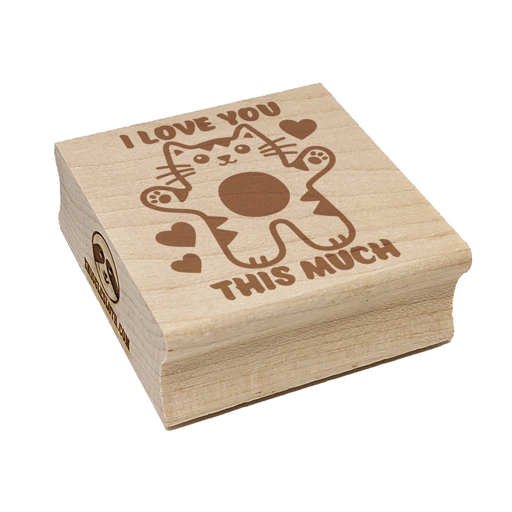 I Love You this Much Cat with Hearts Anniversary Valentine's Day Square Rubber Stamp for Stamping Crafting