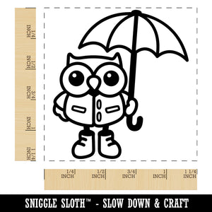 Owl with Umbrella Ready for the Rain Square Rubber Stamp for Stamping Crafting