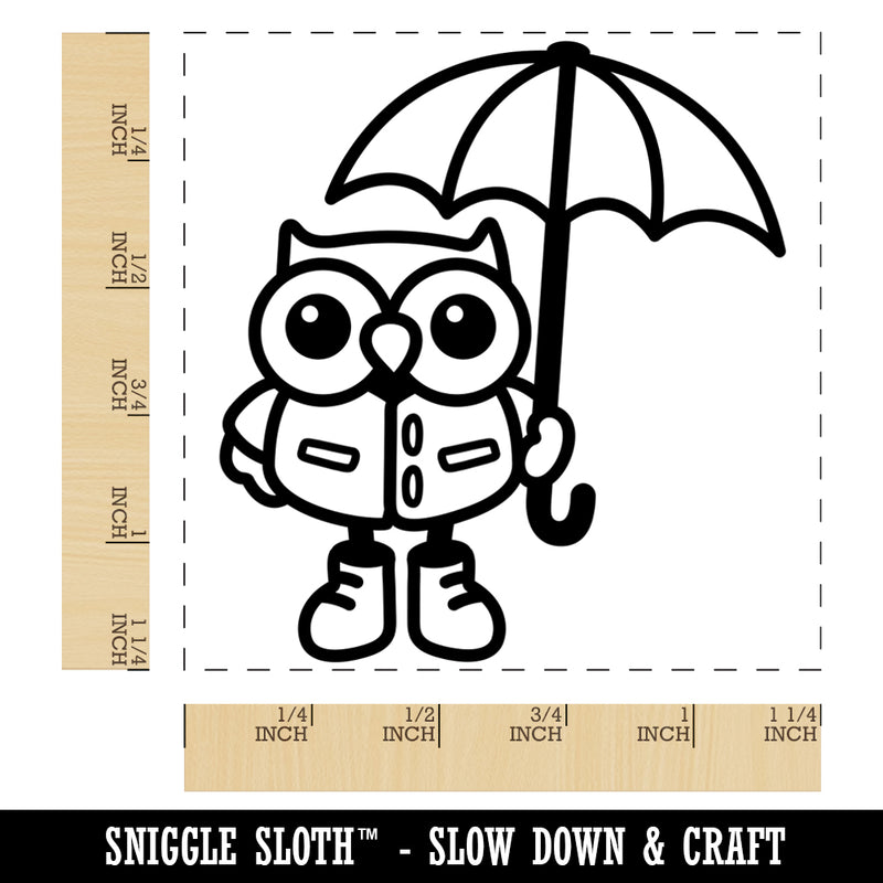 Owl with Umbrella Ready for the Rain Square Rubber Stamp for Stamping Crafting