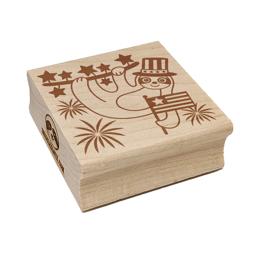 Patriotic Sloth July 4th Independence Day USA United States of America Square Rubber Stamp for Stamping Crafting