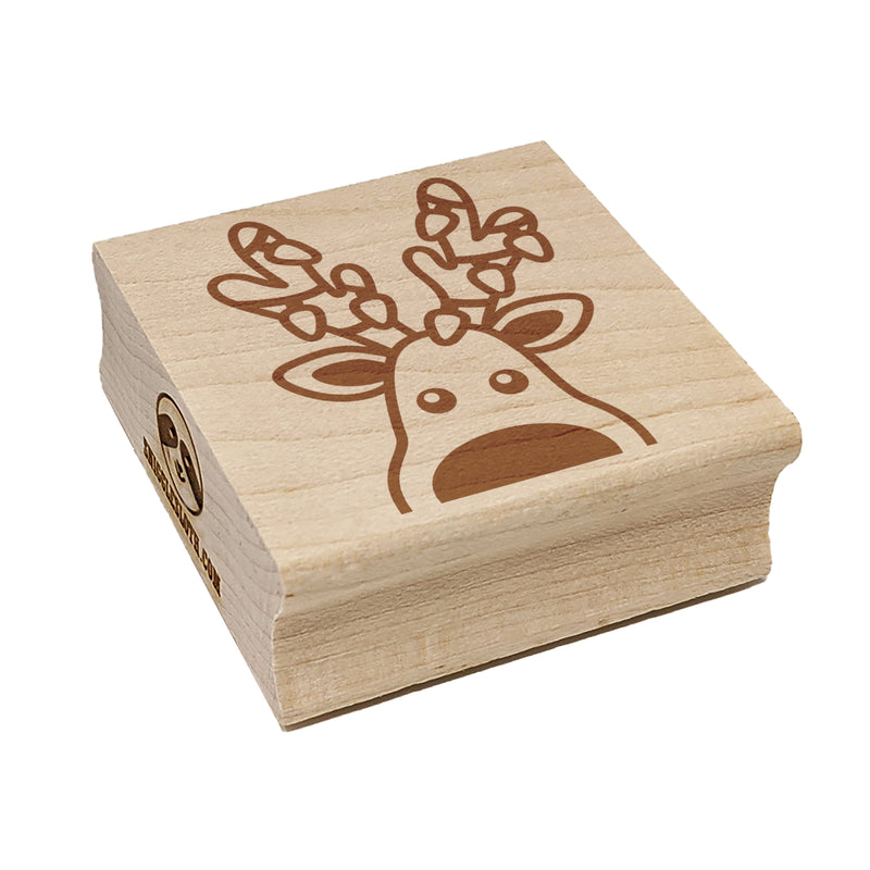 Peeking Reindeer with Lights Christmas Square Rubber Stamp for Stamping Crafting