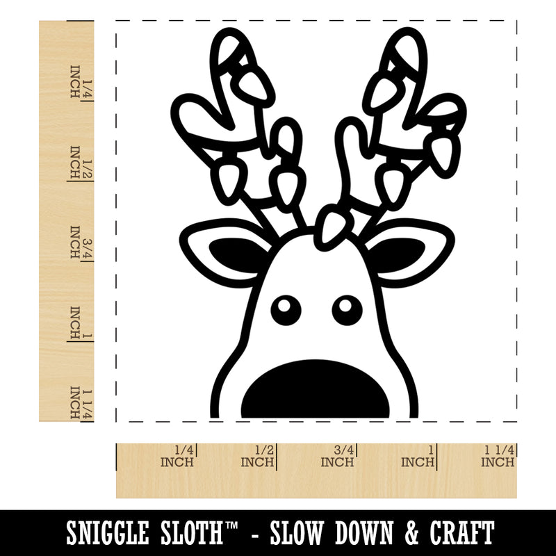 Peeking Reindeer with Lights Christmas Square Rubber Stamp for Stamping Crafting