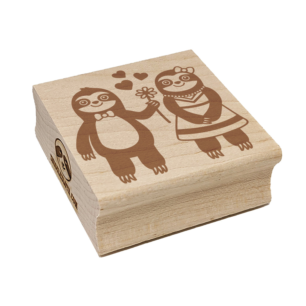 Sloth Couple in Love Anniversary Valentine's Day Square Rubber Stamp for Stamping Crafting