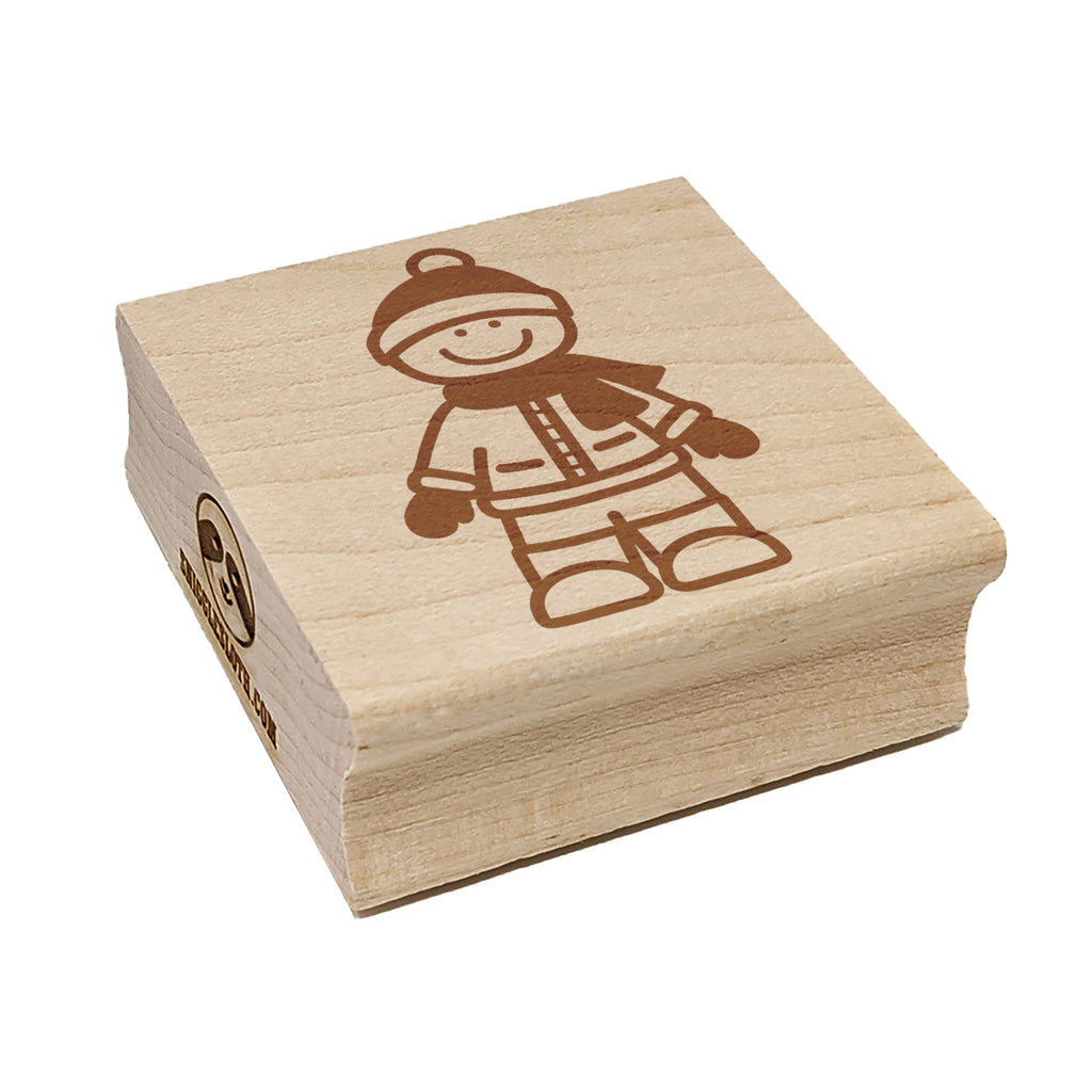 Stick Figure Winter Boy Square Rubber Stamp for Stamping Crafting