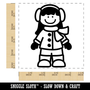 Stick Figure Winter Girl Square Rubber Stamp for Stamping Crafting