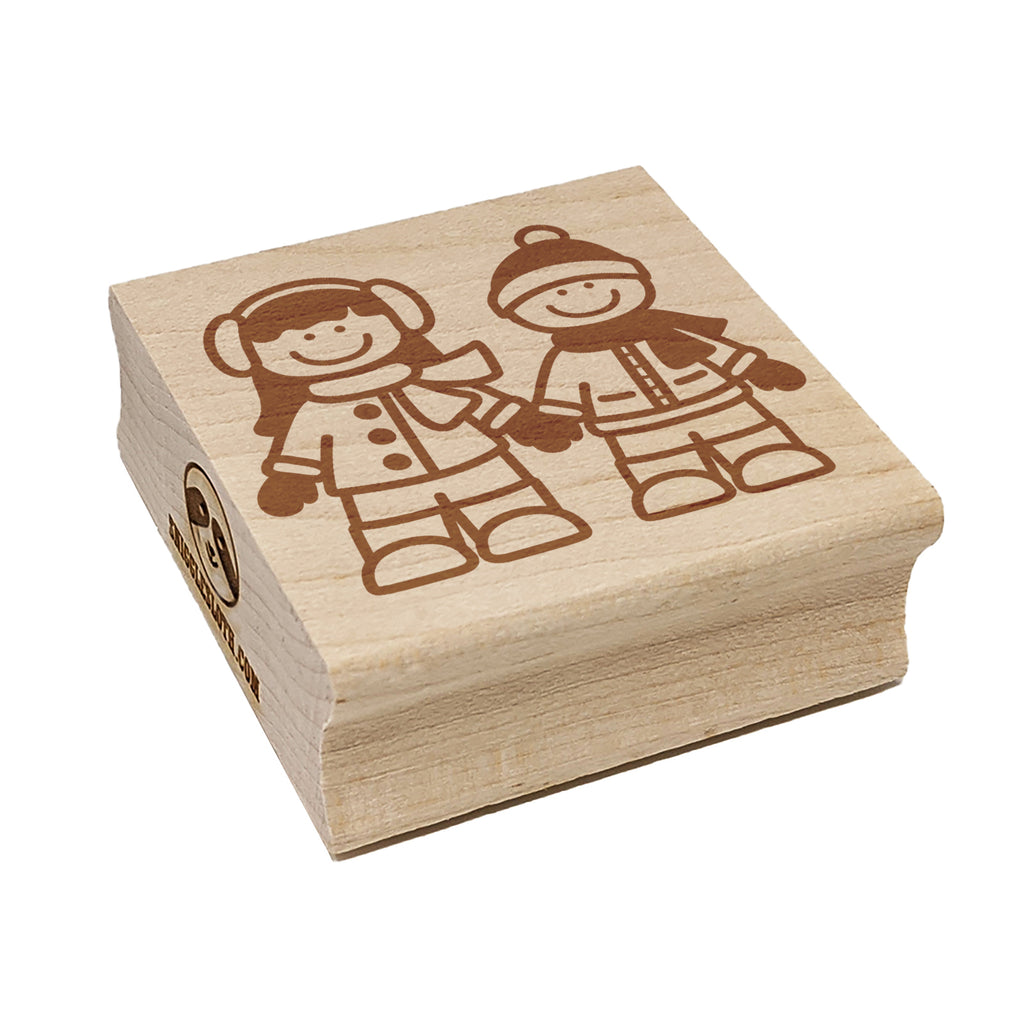 Stick Figure Winter Kids Square Rubber Stamp for Stamping Crafting