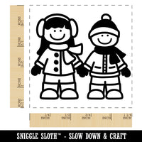 Stick Figure Winter Kids Square Rubber Stamp for Stamping Crafting