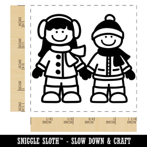 Stick Figure Winter Kids Square Rubber Stamp for Stamping Crafting