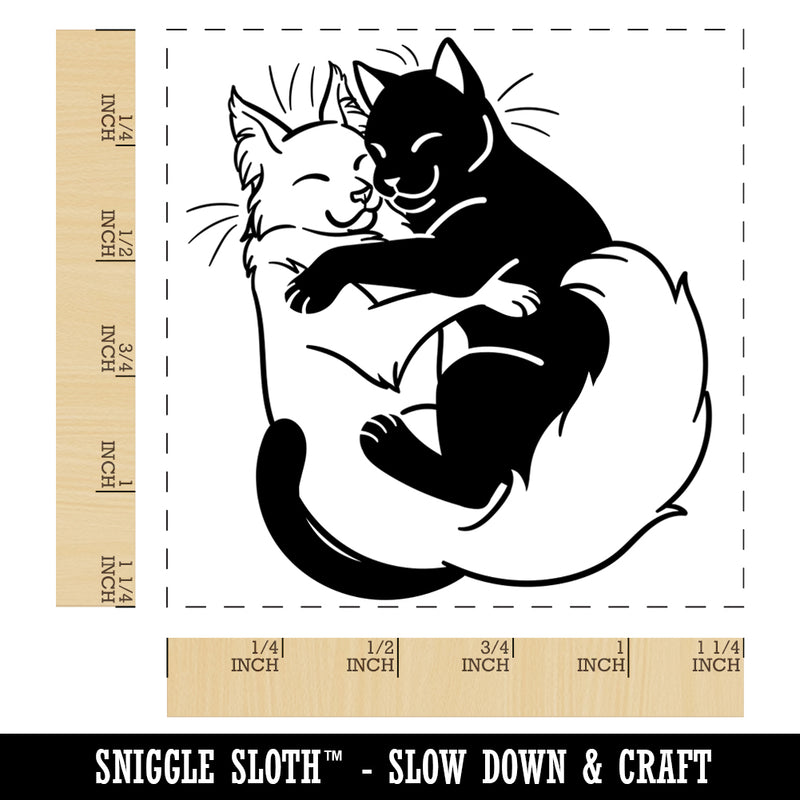 Black and White Cats Cuddling Love Anniversary Valentine's Day Square Rubber Stamp for Stamping Crafting
