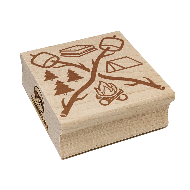 Camping S'mores Campfire Tent Marshmallows Square Rubber Stamp for Stamping Crafting