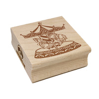 Carousel at a Carnival Fair Amusement Park Merry-Go-Round Square Rubber Stamp for Stamping Crafting