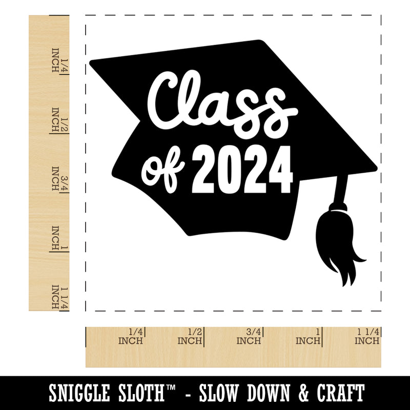 Class of 2024 Written on Graduation Cap Square Rubber Stamp for Stamping Crafting