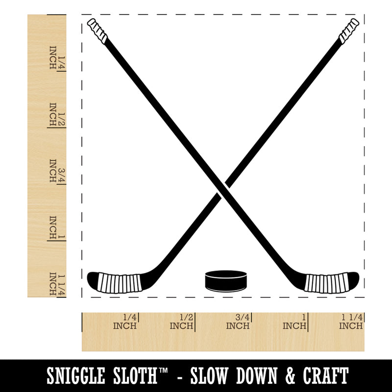 Crossed Hockey Sticks with Puck Square Rubber Stamp for Stamping Crafting