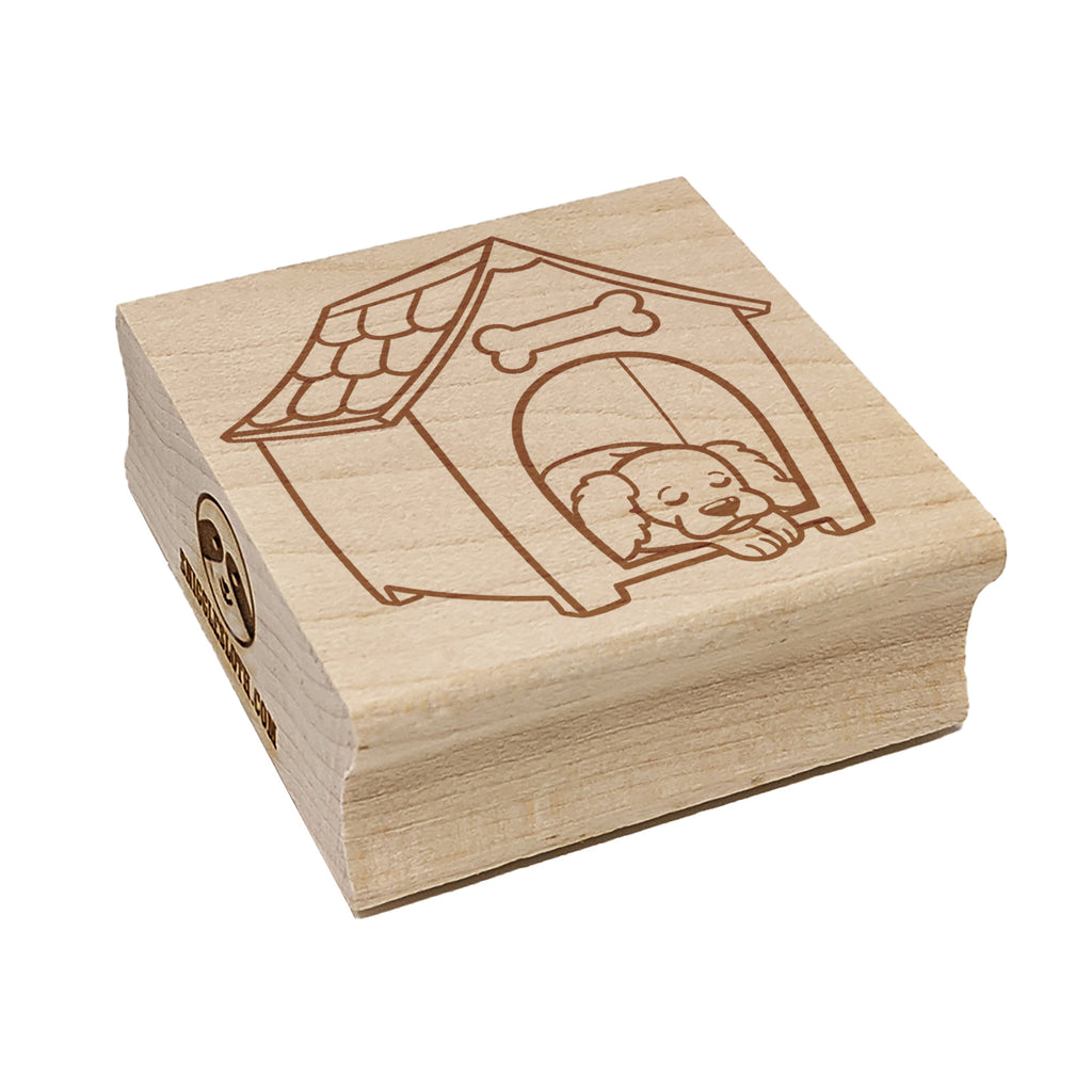 Dog Resting in Dog House Square Rubber Stamp for Stamping Crafting