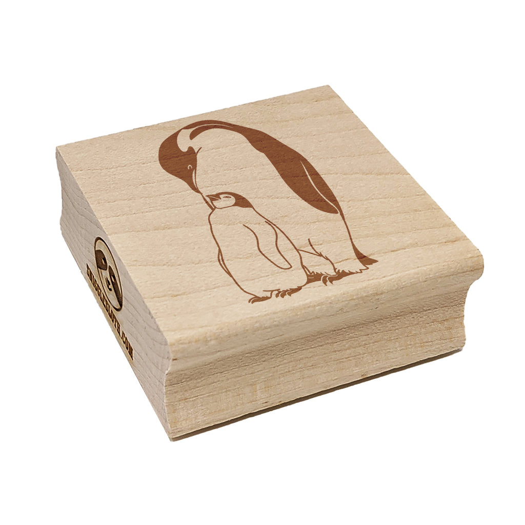 Emperor Penguin Parent and Baby Square Rubber Stamp for Stamping Crafting
