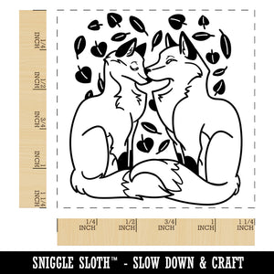 Foxes in Love Couple Anniversary Valentine's Day Square Rubber Stamp for Stamping Crafting