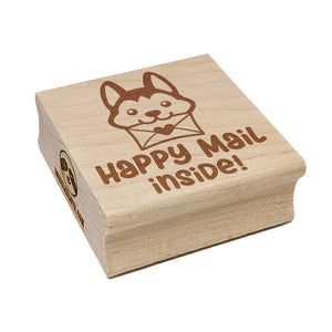 Happy Mail Inside Dog Holding Envelope Square Rubber Stamp for Stamping Crafting