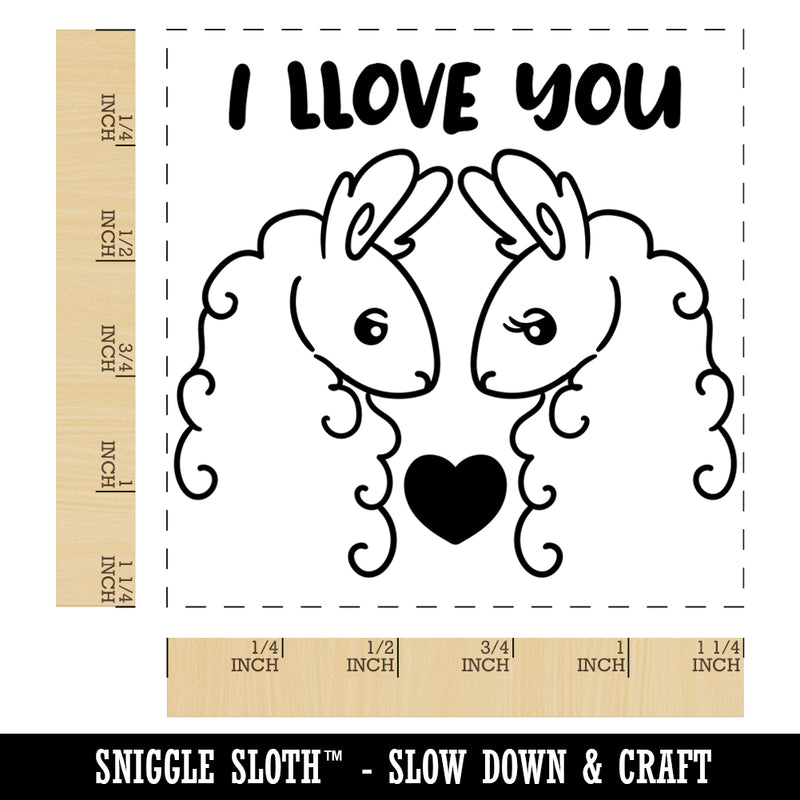 I Llove You Llama Couple Anniversary Love Valentine's Day Square Rubber Stamp for Stamping Crafting