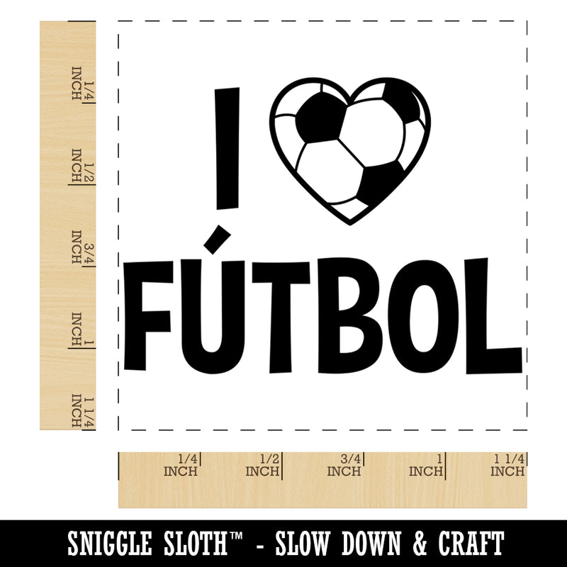 I Love Futbol Soccer Heart Shaped Ball Sports Square Rubber Stamp for Stamping Crafting