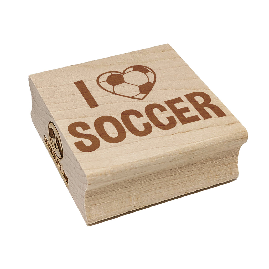 I Love Soccer Heart Shaped Ball Sports Square Rubber Stamp for Stamping Crafting