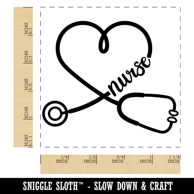 Nurse Heart Stethoscope Square Rubber Stamp for Stamping Crafting
