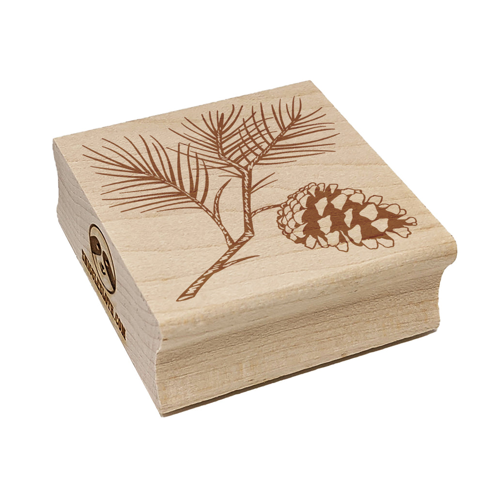 Pine Tree Branch with Pinecone Cone Winter Square Rubber Stamp for Stamping Crafting