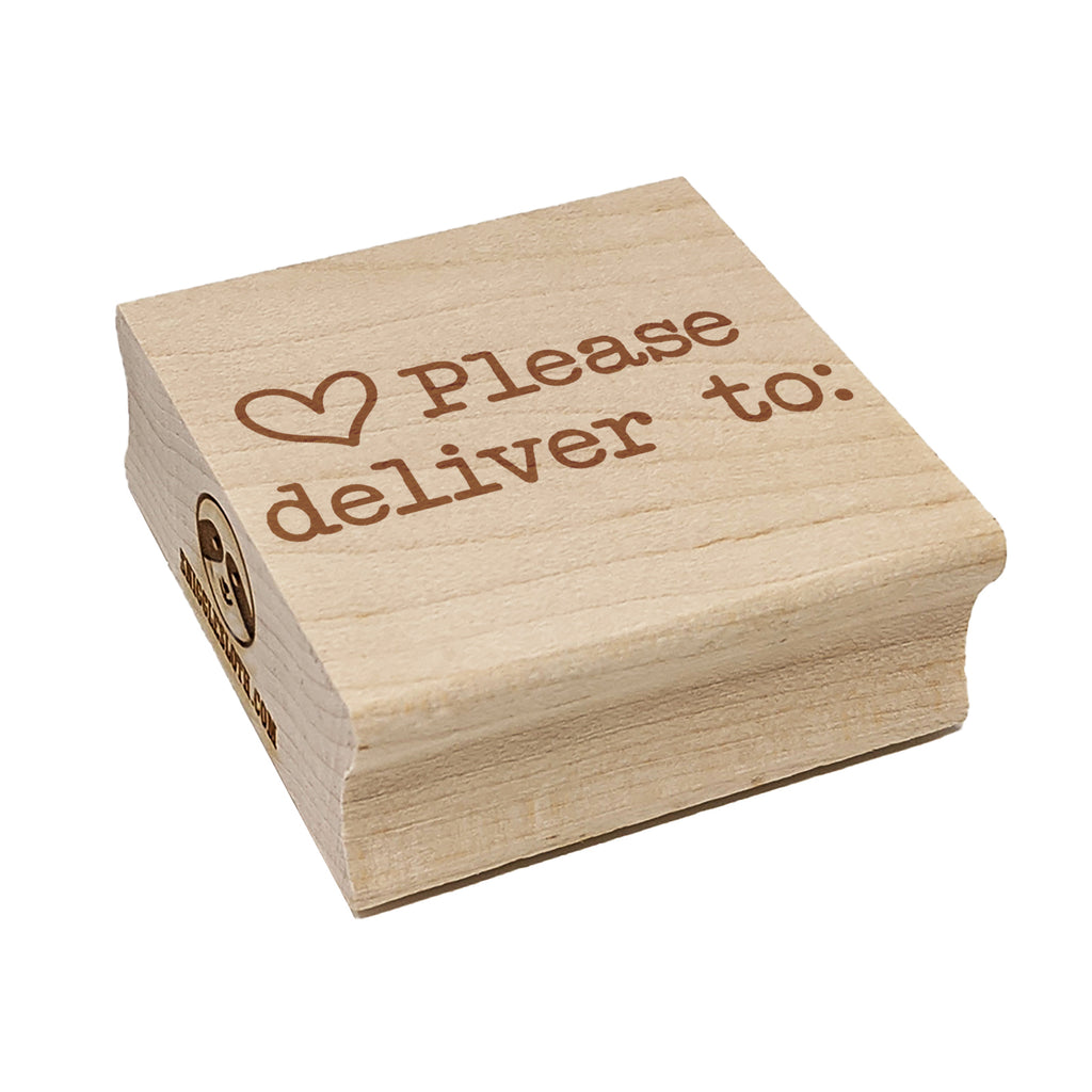 Please Deliver To with Heart in Typewriter Font Square Rubber Stamp for Stamping Crafting