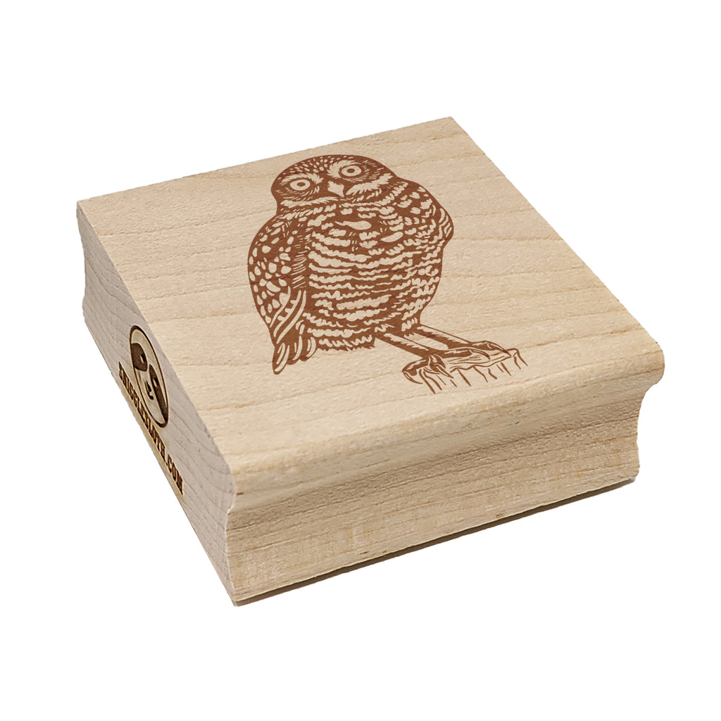 Watchful Burrowing Owl Square Rubber Stamp for Stamping Crafting