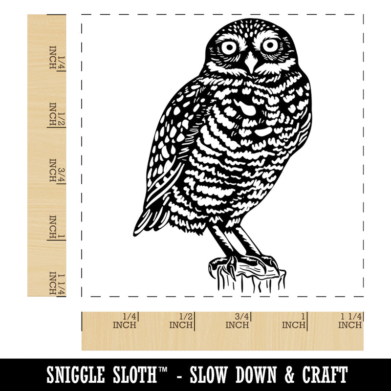 Watchful Burrowing Owl Square Rubber Stamp for Stamping Crafting