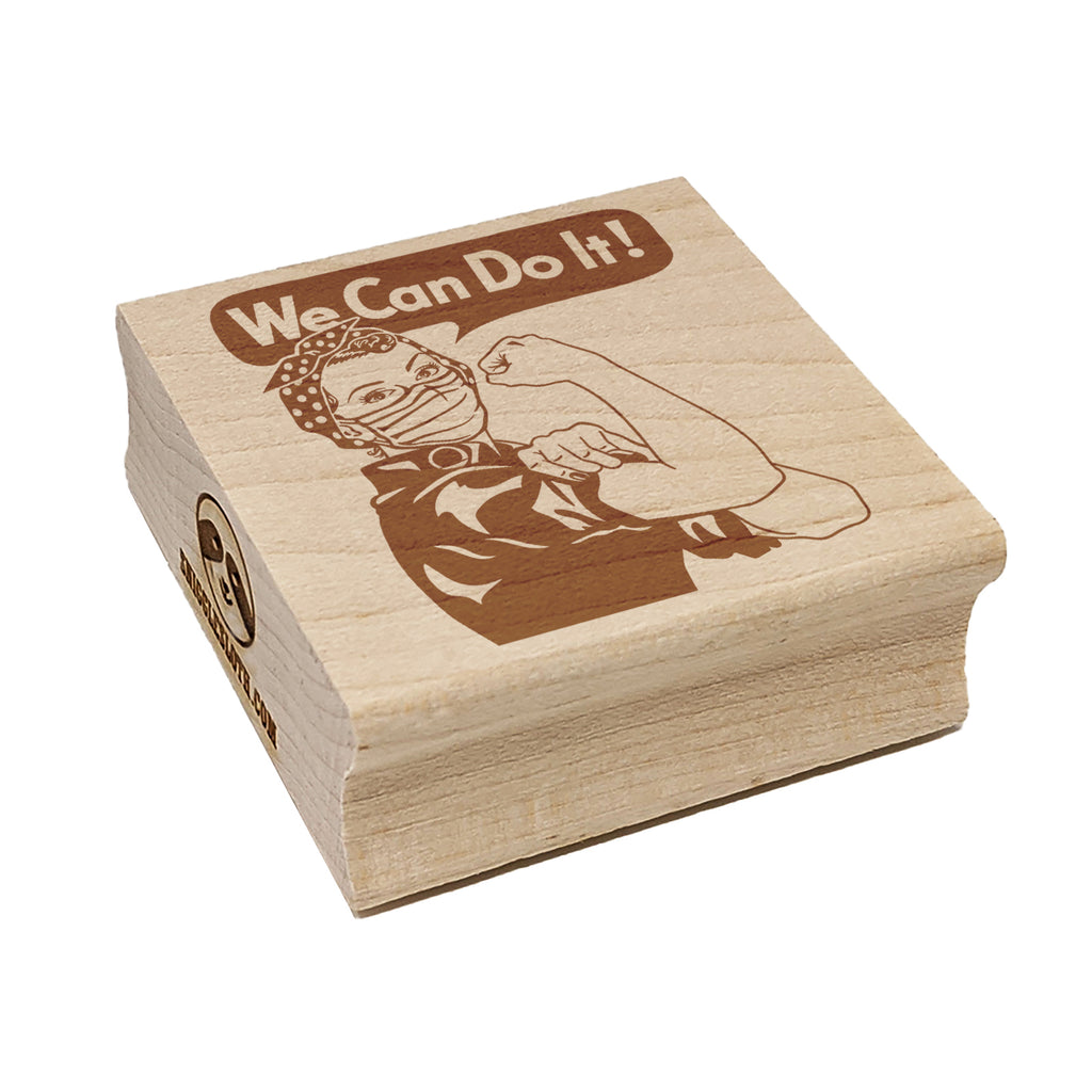 We Can Do It Rosie the Riveter Wearing a Mask Pandemic Encouragement Square Rubber Stamp for Stamping Crafting