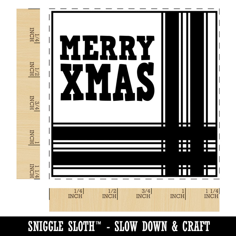 Merry Xmas Christmas with Corner Ribbon Square Rubber Stamp for Stamping Crafting