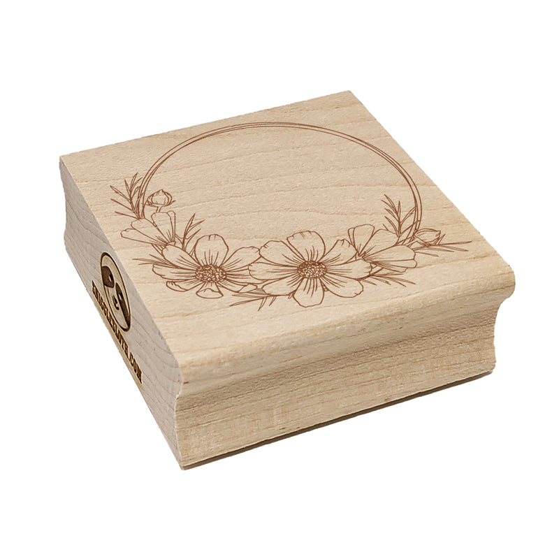 Decorative Cosmos Flower Wreath Square Rubber Stamp for Stamping Crafting