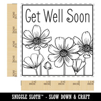 Get Well Soon Cosmos Flowers Drawing Square Rubber Stamp for Stamping Crafting
