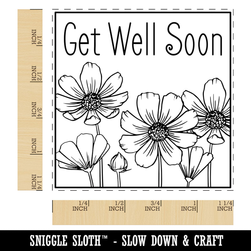 Get Well Soon Cosmos Flowers Drawing Square Rubber Stamp for Stamping Crafting