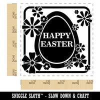 Happy Easter Egg Silhouette And Flowers Square Rubber Stamp for Stamping Crafting