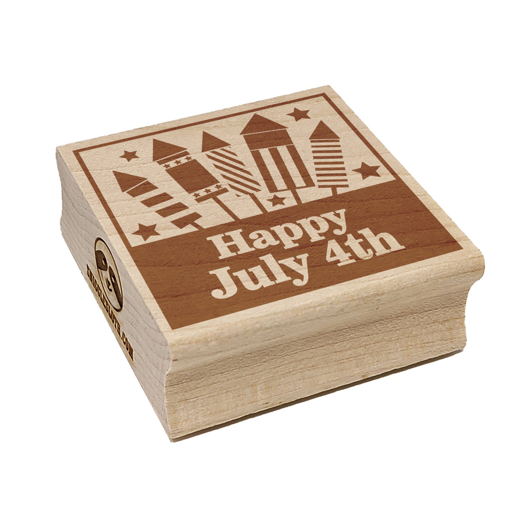 Happy July 4th Independence Day With Fireworks Square Rubber Stamp for Stamping Crafting