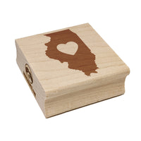 Illinois State with Heart Square Rubber Stamp for Stamping Crafting