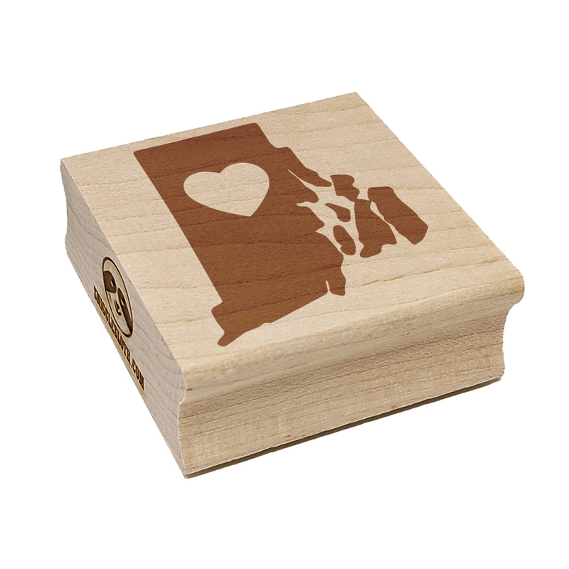 Rhode Island State with Heart Square Rubber Stamp for Stamping Crafting