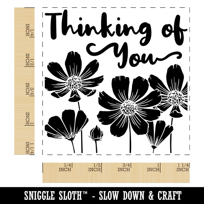 Thinking of You Cosmos Flowers Silhouette Square Rubber Stamp for Stamping Crafting