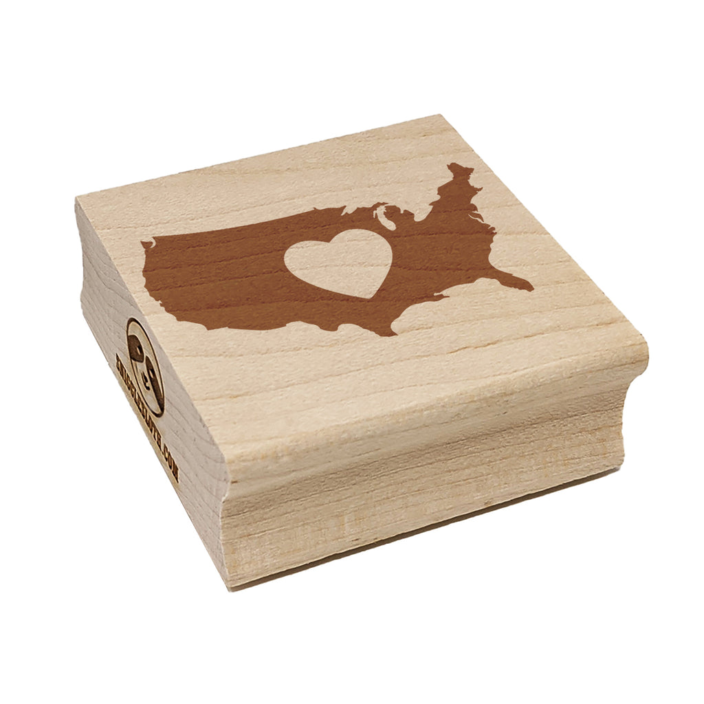 USA United States of America Country with Heart Square Rubber Stamp for Stamping Crafting
