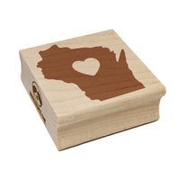 Wisconsin State with Heart Square Rubber Stamp for Stamping Crafting