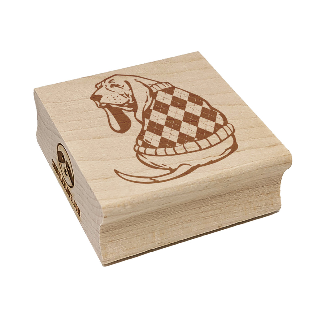 Basset Hound Dog in Argyle Sweater Square Rubber Stamp for Stamping Crafting