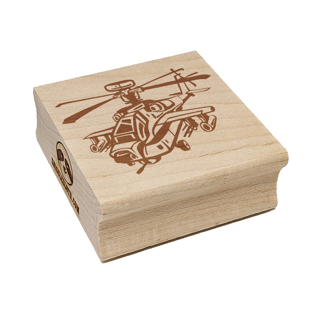 Cartoon Military Apache Attack Helicopter Chopper Square Rubber Stamp for Stamping Crafting