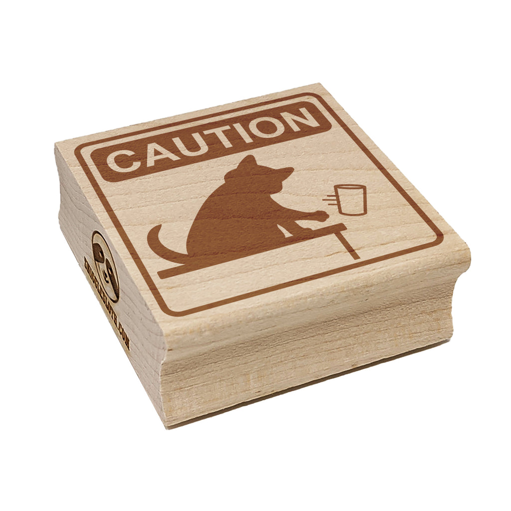 Caution Cat Knocks Things Over Square Rubber Stamp for Stamping Crafting